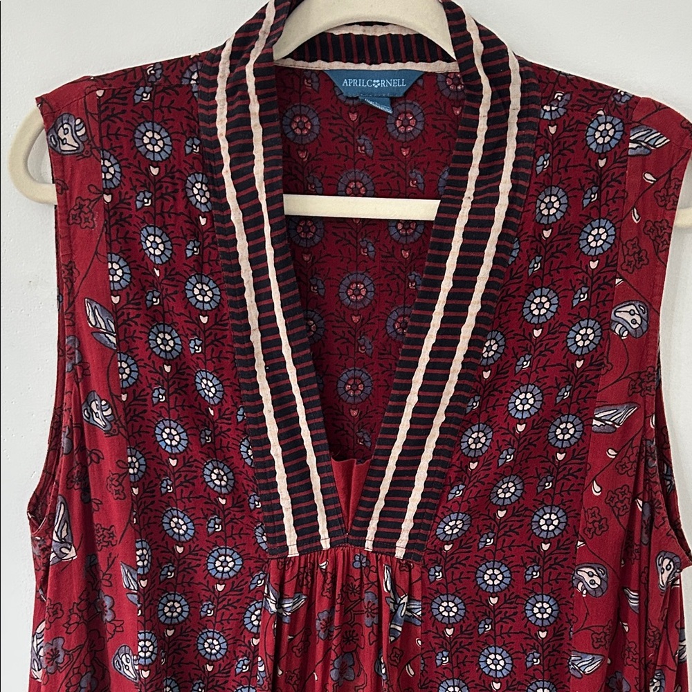 April Cornell Dress XL Burgundy Indian Print Maxi Floral Bohemian Festival - Picture 2 of 16